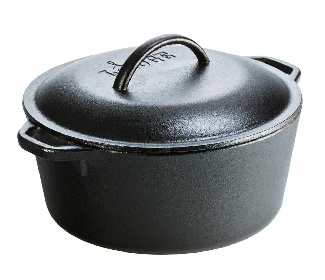 Lodge Lodge L8DOLKPLT Cast Iron Dutch Oven with Dual Handles, Pre-Seasoned, 5-Quart