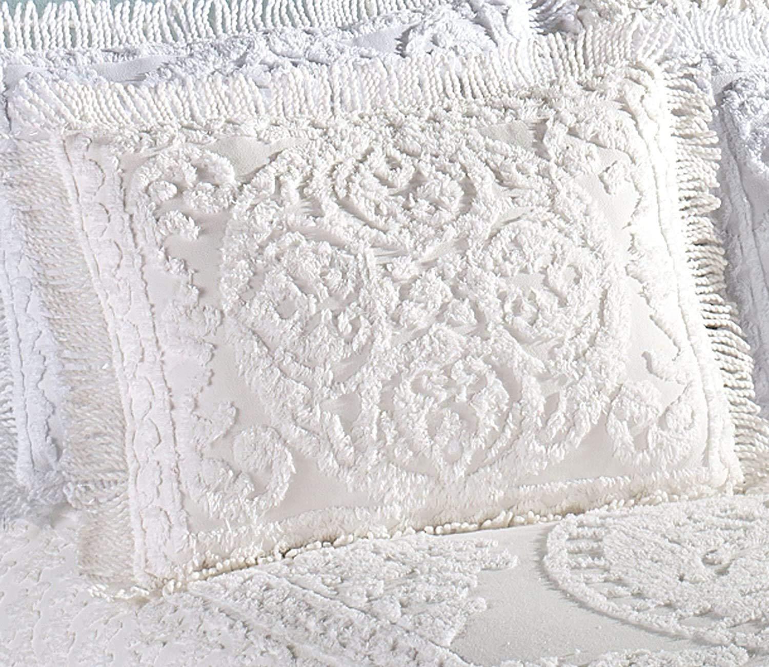 Beatrice Home Fashions Beatrice Home Fashions Medallion Chenille Bedspread, Standard Sham, White