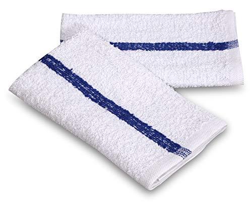 GOLD TEXTILES GOLD TEXTILES 120 PC New Cotton Blend White Restaurant Bar Mops Kitchen Towels 28oz (10 Dozen) (120, Blue Stripe)