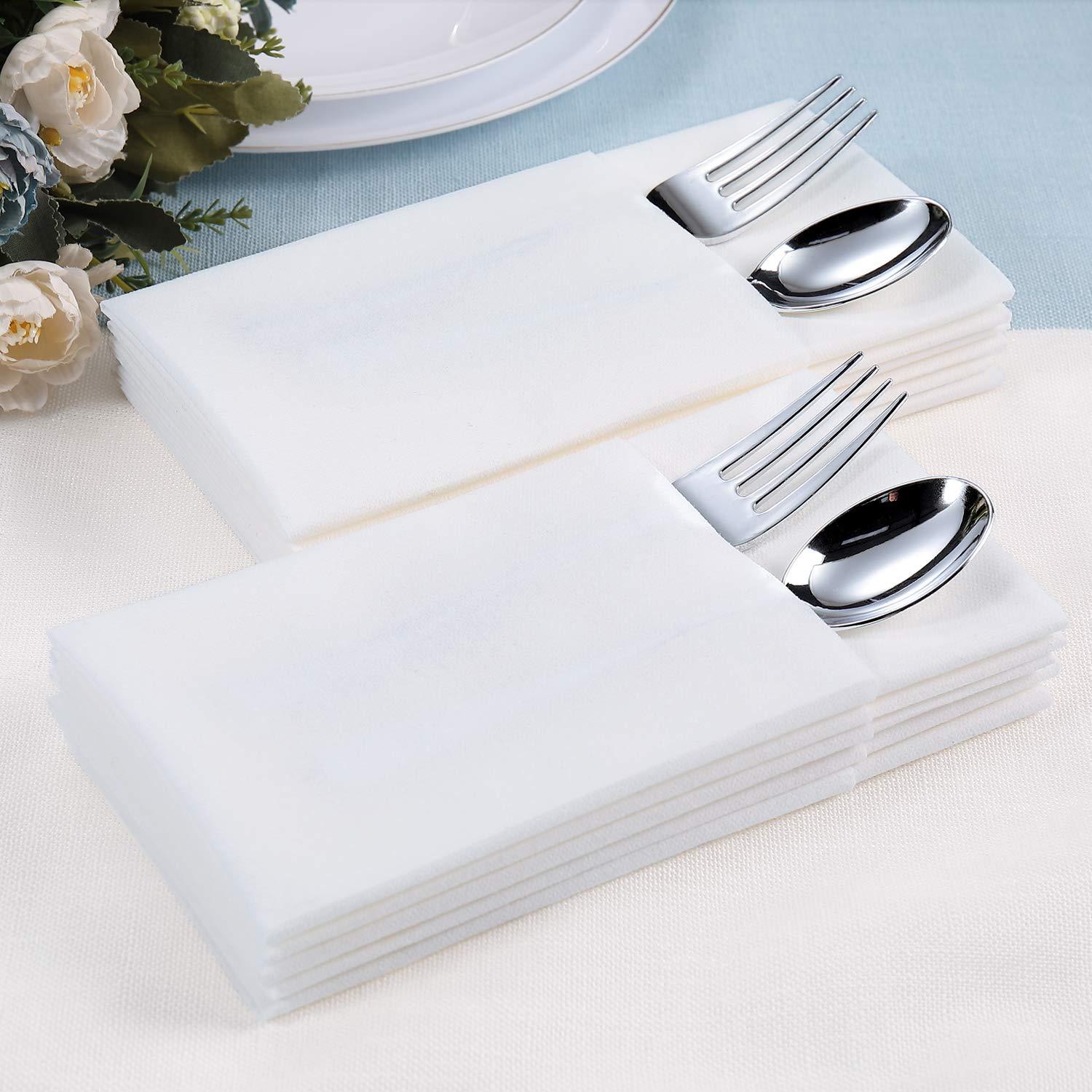 FOCUSLINE FOCUSLINE 100 Disposable Bathroom Napkins, Linen-Feel Paper Guest Towels, Soft and Absorbent Paper Hand Towels Party Napkins for Bathroom, Kitchen, Dinner, or Event, White, 12\" x 17\"