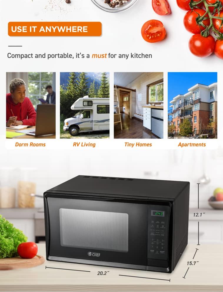 Commercial CHEF COMMERCIAL CHEF 1.1 Cu Ft Microwave with 10 Power Levels, Microwave 1000W with Push Button Door Lock, Countertop Microwave with Microwave Turntable and Digital Controls, Black