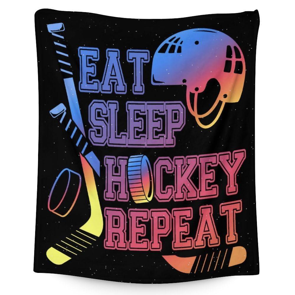 COOPASIA Hockey Blanket Gifts - 60\"x80\" Sports Throw Blanket for Boys Girls - Blue Soft Plush Blankets for Bed, Couch & Living Room