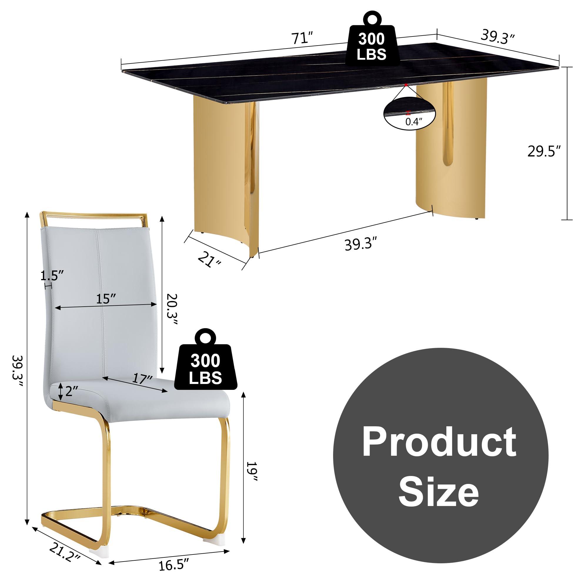 MUUOKY MUUOKY 71''Dining Table Set for 8,Kitchen Table and Chairs for 8, 0.39-Inch Thick Tabletop with Chrome-Plated Stainless Steel Base and 8 PU Leather Chairs, for Kitchen Dining Room