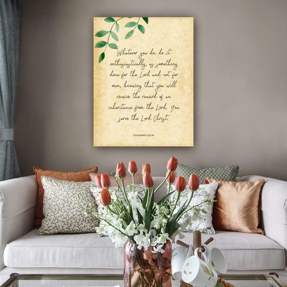 Huyenma Colossians 3 23-24 Bible Scripture Wall Decor Bible Poster Pictures Decoration Living Room Print Kitchen Pictures for Hallway Contemporary Painting (16x24inch(40x60cm),Unframed)