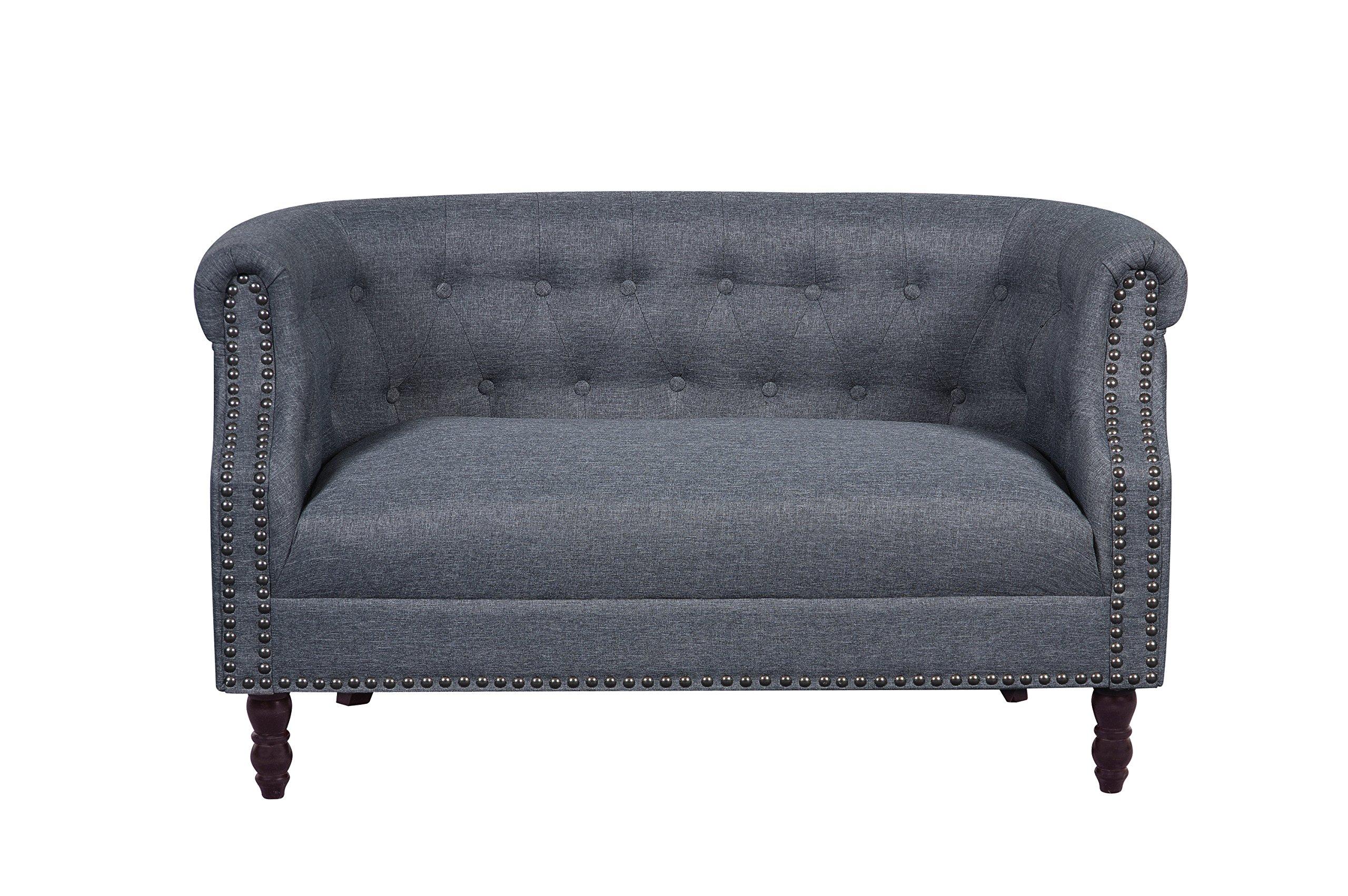 Container Furniture Direct Container Furniture Direct Huton Collection Contemporary Upholstered Linen Wingback Loveseat with Solid Wood Frame and Button Tufted Details, Dark Grey