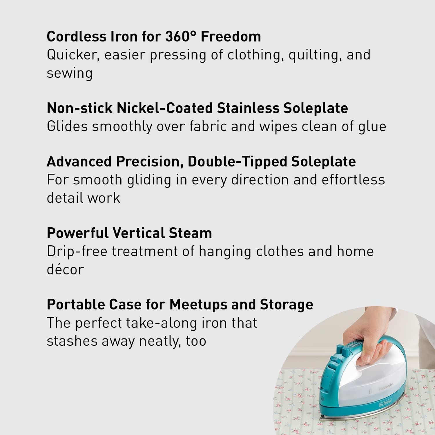 Panasonic Panasonic Cordless Iron, Portable 360-Degree Freestyle Dry/Steam Iron with Precision Tips and Stainless Steel Soleplate, Anti-Calc and Anti-Drip, Power Base and Carrying/Storage - NI-QL1000G (Teal)