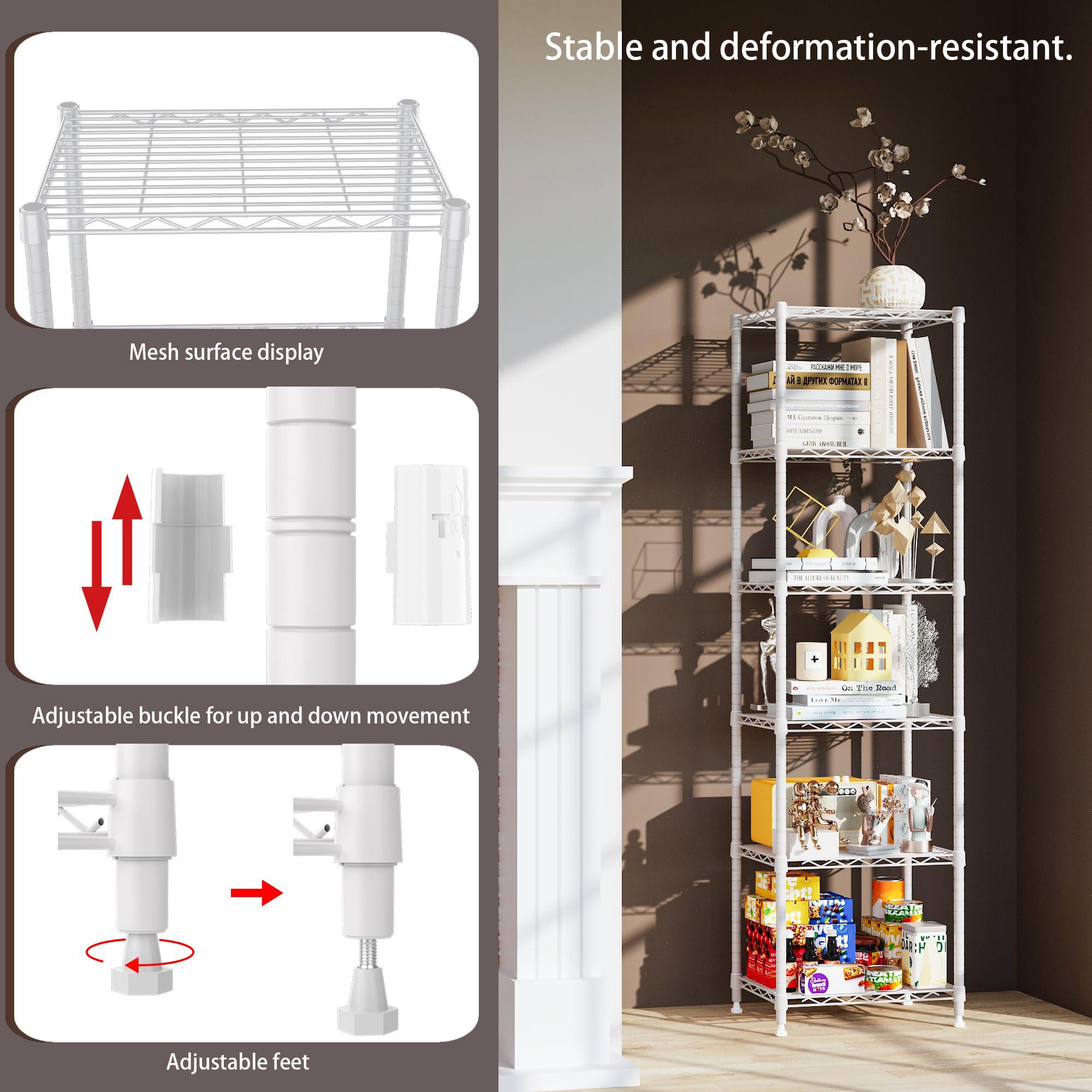 REGILLER REGILLER 6 Wire Shelving Steel Storage Rack Adjustable Unit Shelves for Laundry Bathroom Kitchen Pantry Closet (16.7L x 11.9W x 64H, White)