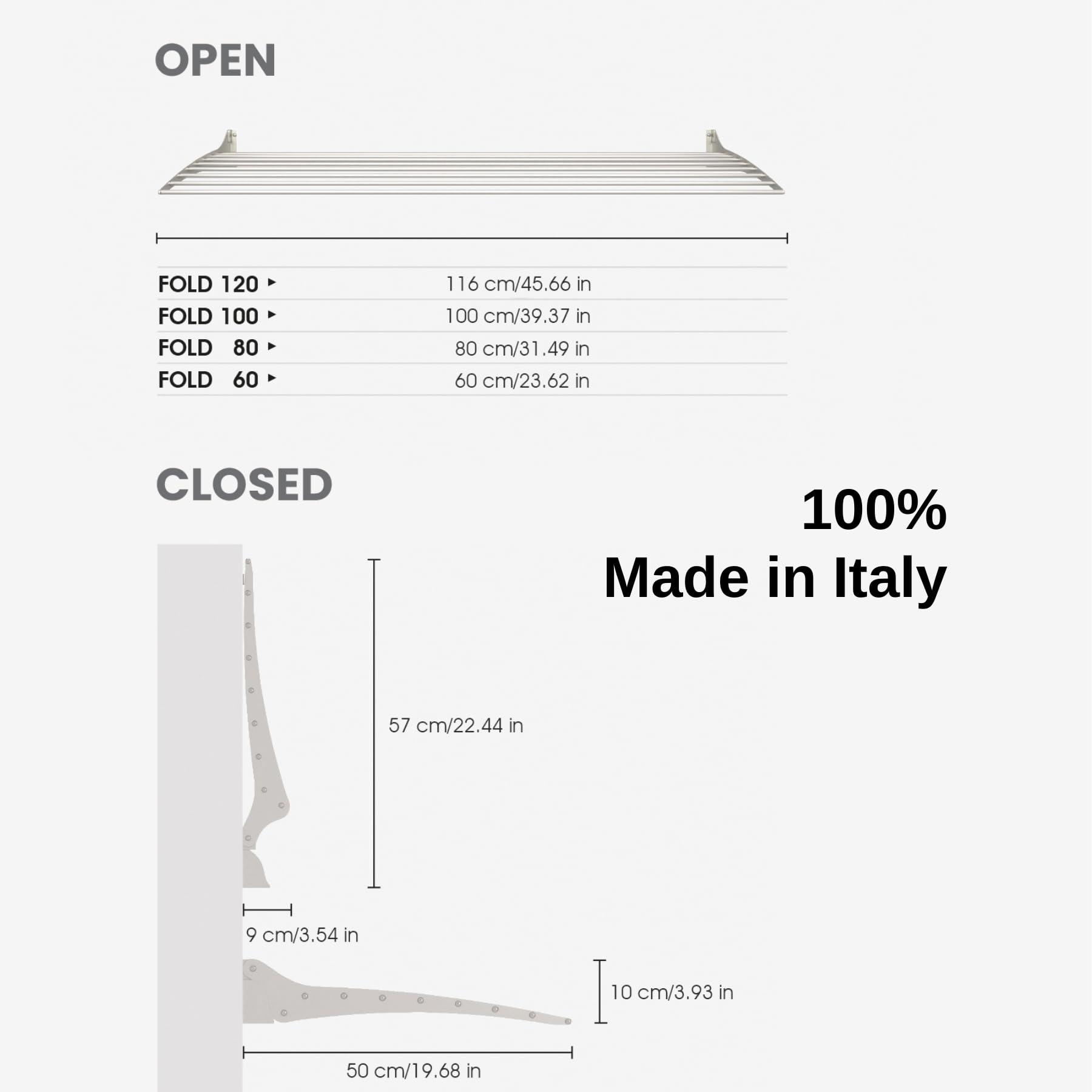 foxydry foxydry Fold, Wall-Mounted Clothes Drying Rack, Vertical Folding Indoor Outdoor Clothes line in Aluminium Steel (120 cm)