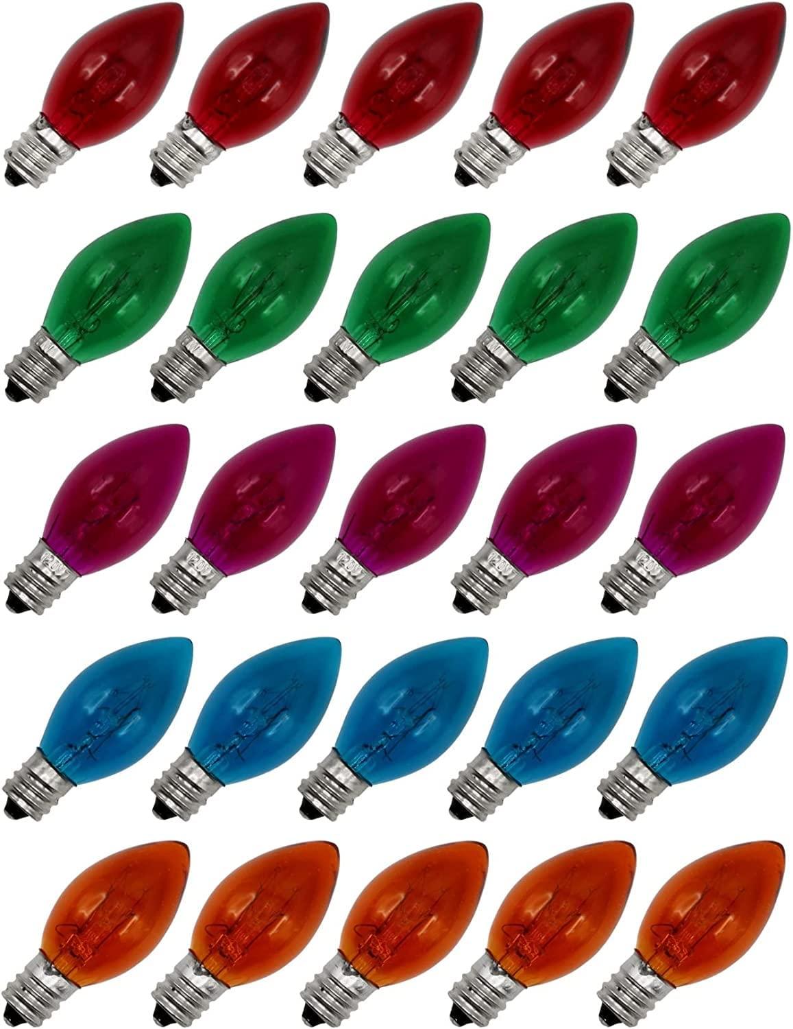 Creative Hobbies Creative Hobbies® Box of 25 Colored Light Bulbs, Random Blinking, 7 Watt, C7 Candelabra Base -Great for Night Lights and Christmas Strings