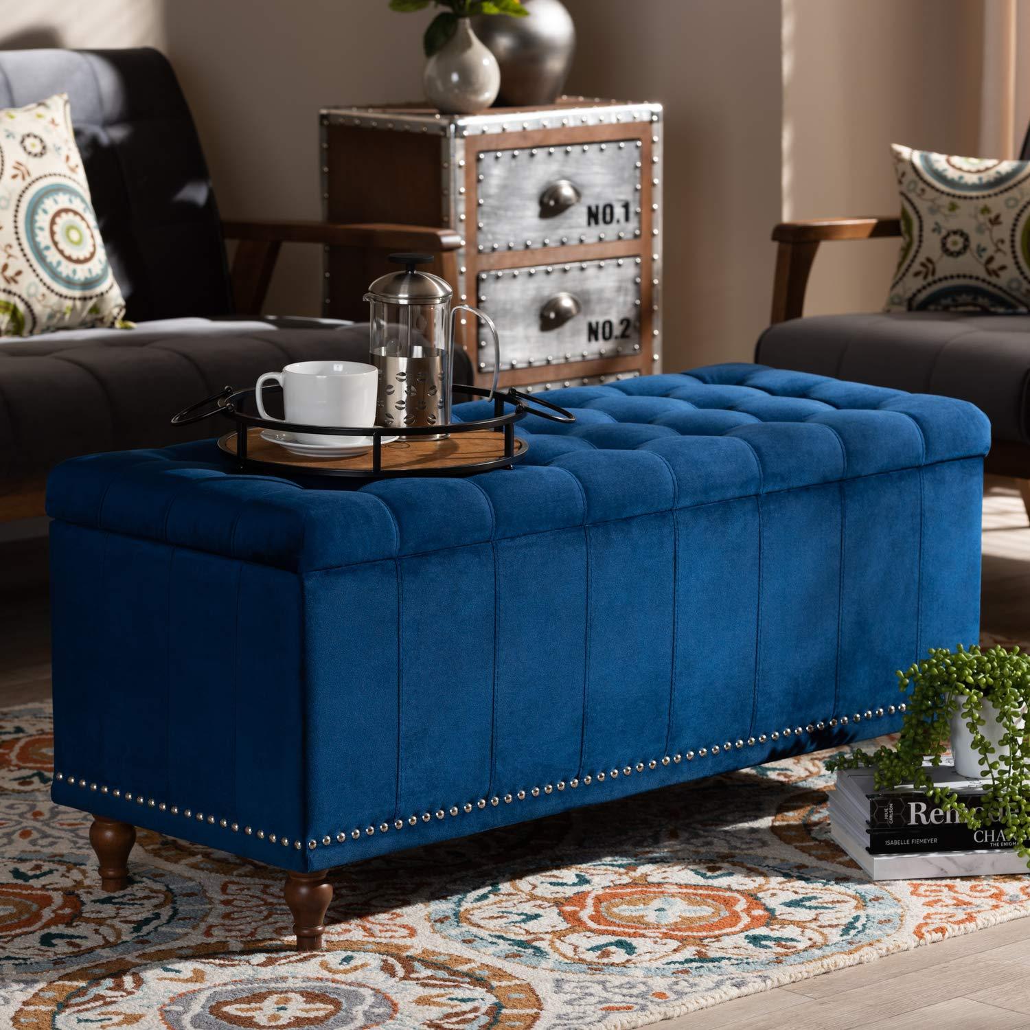 Baxton Studio Baxton Studio Kaylee Modern and Contemporary Navy Blue Velvet Fabric Upholstered Button-Tufted Storage Ottoman Bench