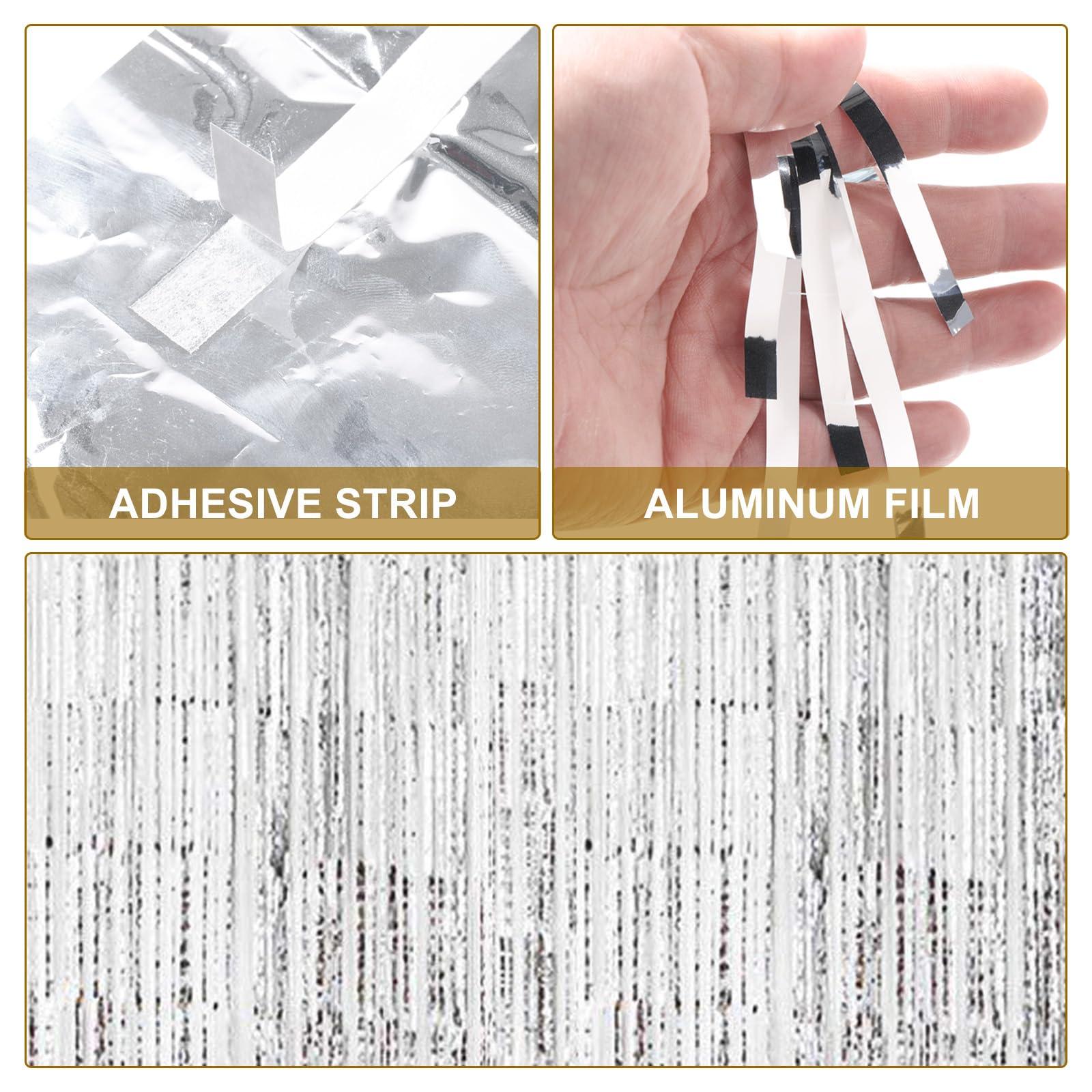 uxcell uxcell 2 Pcs Silver Fringe Curtain Party Streamers (3.3ft x 10ft) Foil Fringe Curtains Wall Background, Tinsel Streamers Birthday Party Backdrop Decorations for Wedding Holiday