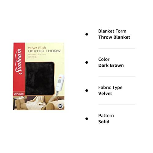 Sunbeam Sunbeam Luxurious Micro Plush Heated Throw Blanket with 3 Heat Settings Digital Control and Auto-Off - Dark Brown