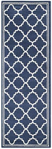 Safavieh SAFAVIEH Amherst Collection Runner Rug - 2\'3\" x 15\', Navy & Beige, Moroccan Trellis Design, Non-Shedding & Easy Care, Ideal for High Traffic Areas in Living Room, Bedroom (AMT422P)