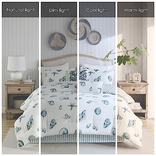 Harbor House Harbor House Cozy Cotton Comforter Set - Coastal, All Season Down Alternative Casual Bedding with Matching Shams, Decorative Pillows, Beach House, Reversible Seashell Blue Twin(72"x90") 3 Piece