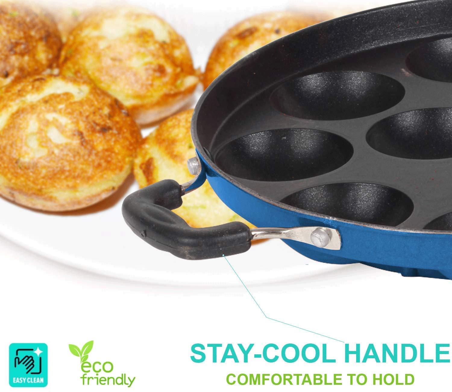 PANCA PANCA Premium 12 Cavity Appam Maker Non Stick Aluminium Appe Tawa Appam Pan with Lid Appam Patra Appam Kadai Paniyarakkal, Paniyaram pan, Pancake - Blue