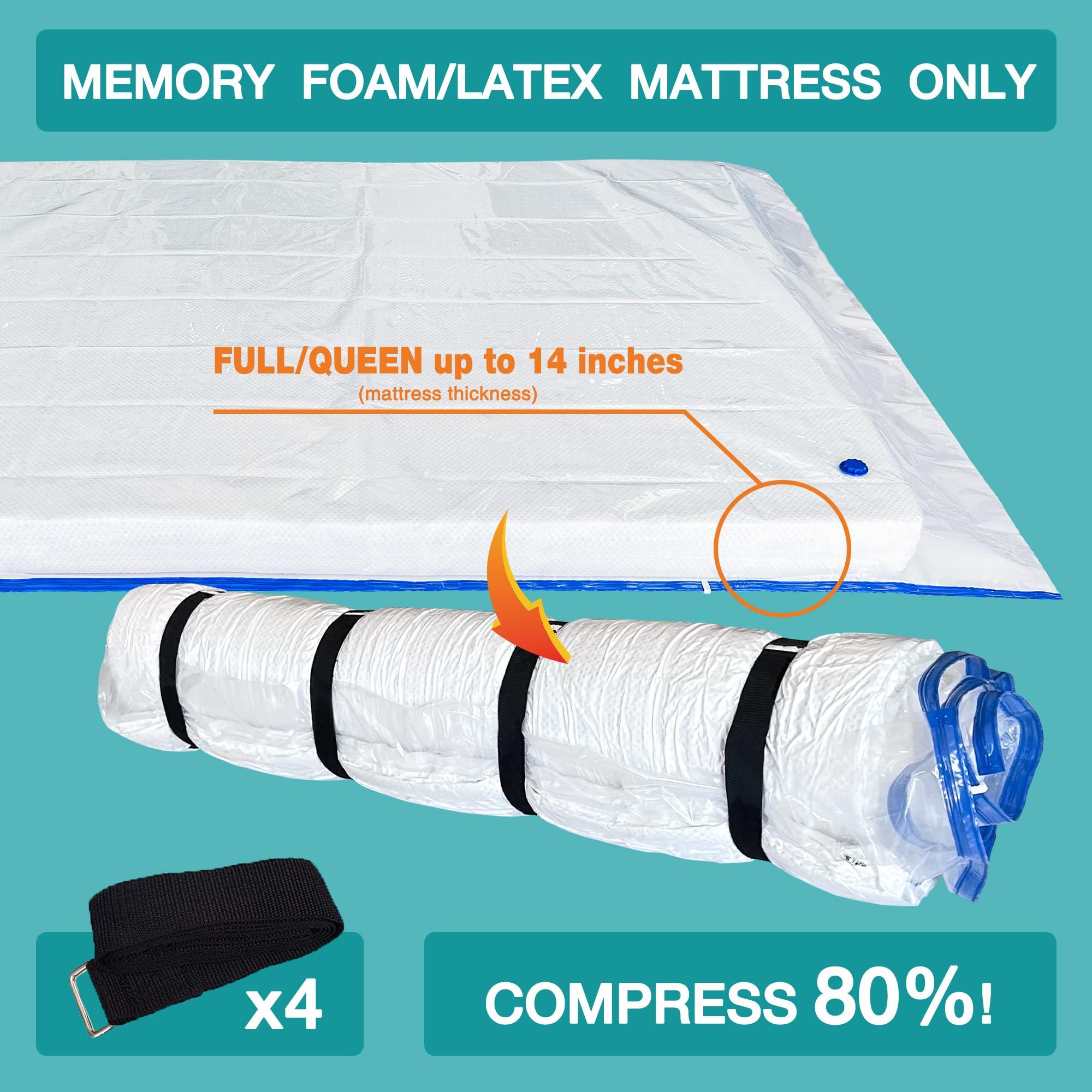 Asatdd Queen/Full Mattress Vacuum Bag for Moving and Storage, Memory Foam Latex Mattress Storage Bags Full Queen Size for Mattress up to 14 Inches