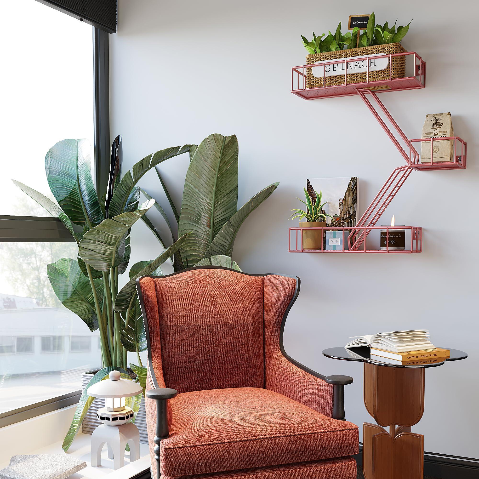 LUDORU Fire Escape Wall Shelf with Baskets, 3-Tier Metal Fire Escape Ladder Shelf Wall Organizer, New York Inspired Decorative Shelf, Red Floating Action Figurine Display Shelves for Bedroom, Home Dcor.