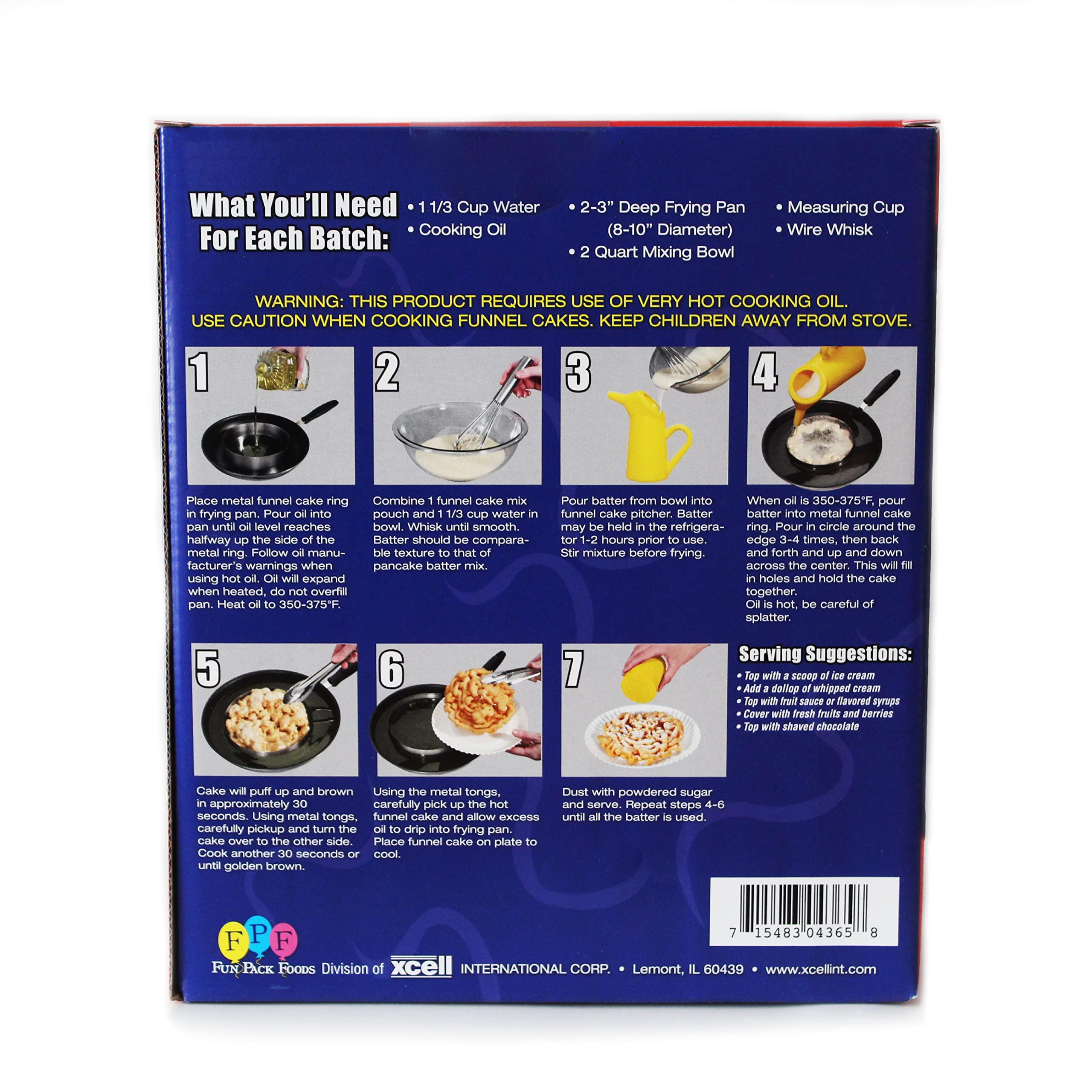 Xcell International Fun Pack Foods - Carnival Funnel Cakes Deluxe Kit - Includes (2) Original Funnel Cake Mixes, Pitcher, Fry Ring & Cooking Tongs