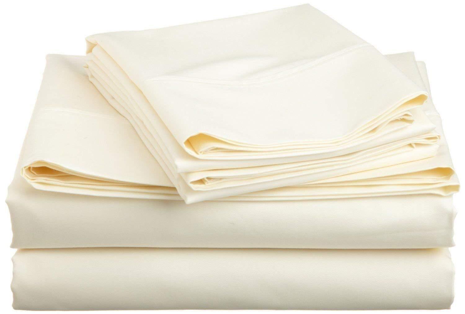 Decent Collection Decent Collection Split-King Sheets for Adjustable Bed Luxurious Heavy 1500-TC Egyptian Cotton 5-Piece Sheets Set Fits 18-20\" Fully Elastic Deep Pocket (Solid, Ivory)