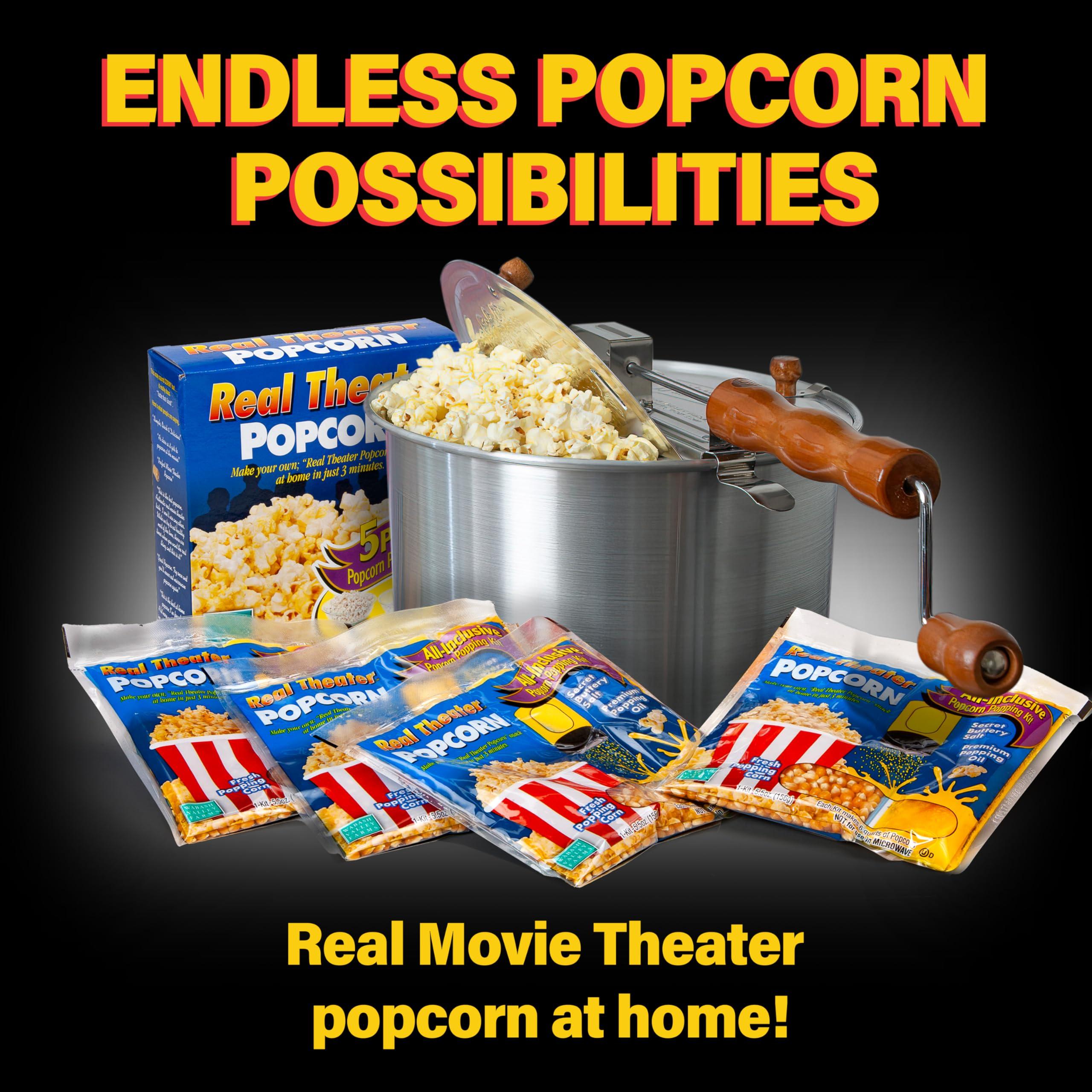 Wabash Valley Farms Original Whirley-Pop Popper Kit - Nylon Gears - Silver - 1 Real Theater All Inclusive Popping Kit