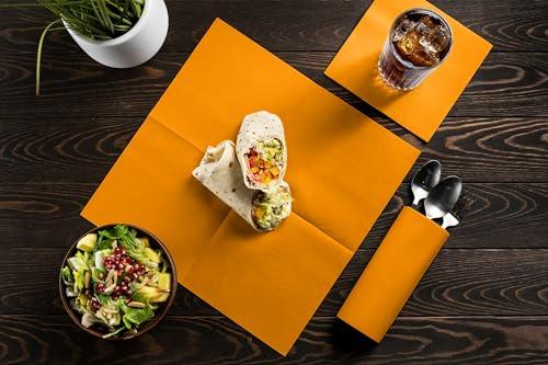 Servietto Disposable Linen-Feel Cocktail Napkins, 200-Pack 5\" x 5\" ORANGE Paper Beverage Napkins For Bar, Restaurant And Caf, Dessert Napkins For Party, Wedding Or Event