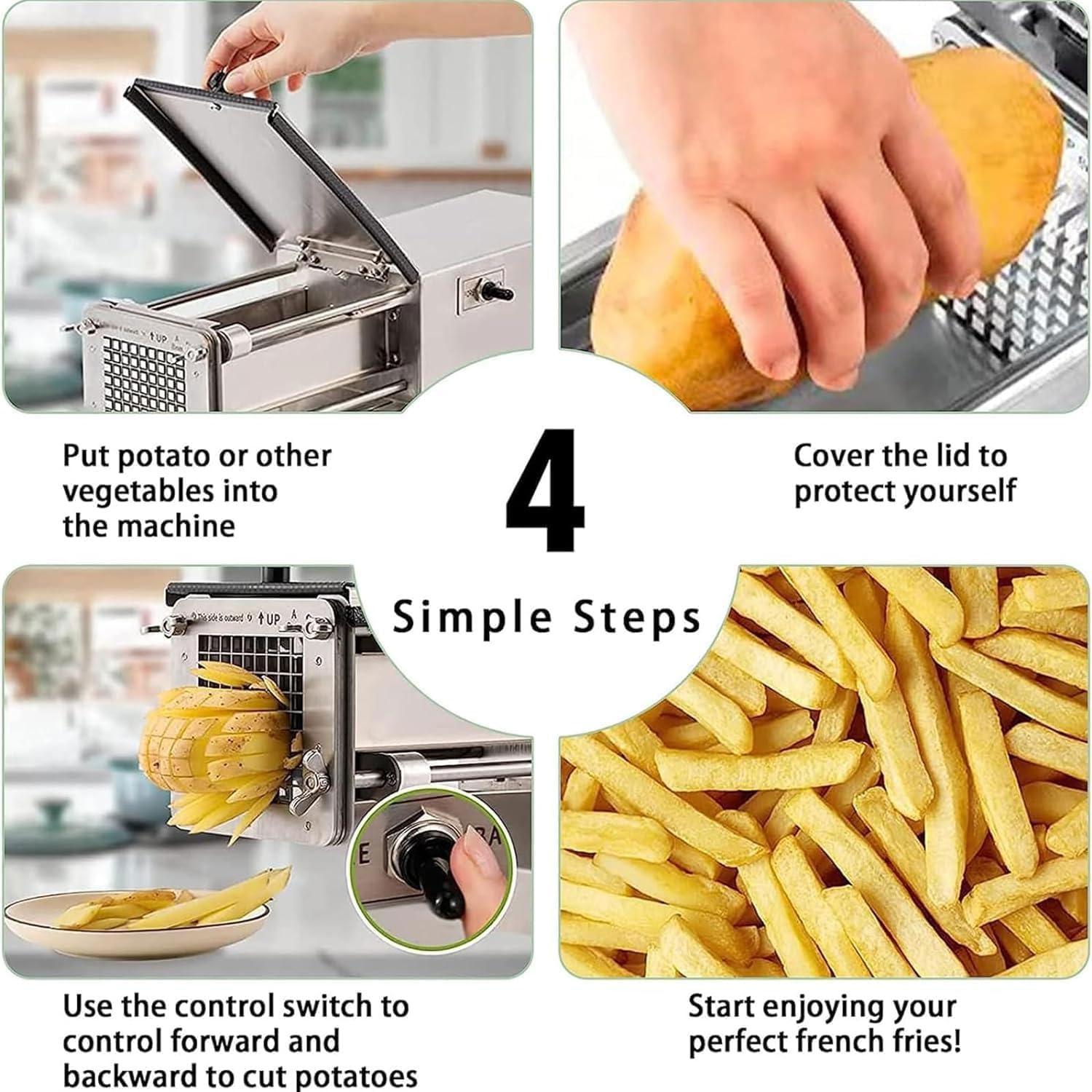 JOSBY 200W Electric French Fry Cutter, Commercial Stainless Steel Potato Chipper, with 8mm&10mm&12mm Blade, Professional Electric Potato Chip Cutter, Household Potato Slicer, for Onions, Carrots, Cucumbers