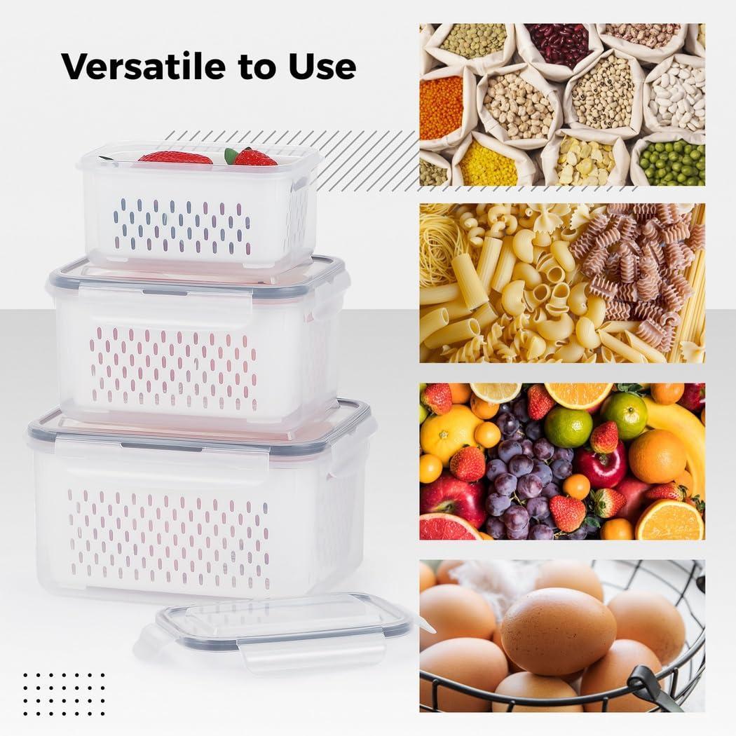 Chewtoyo Chewtoyo Stackable Bpa-Free Plastic Fruit Baskets, Drain Vegetables, for Bins, and Fridge, 3 Pack Refrigerator for with Veggies, Baskets, Etc.