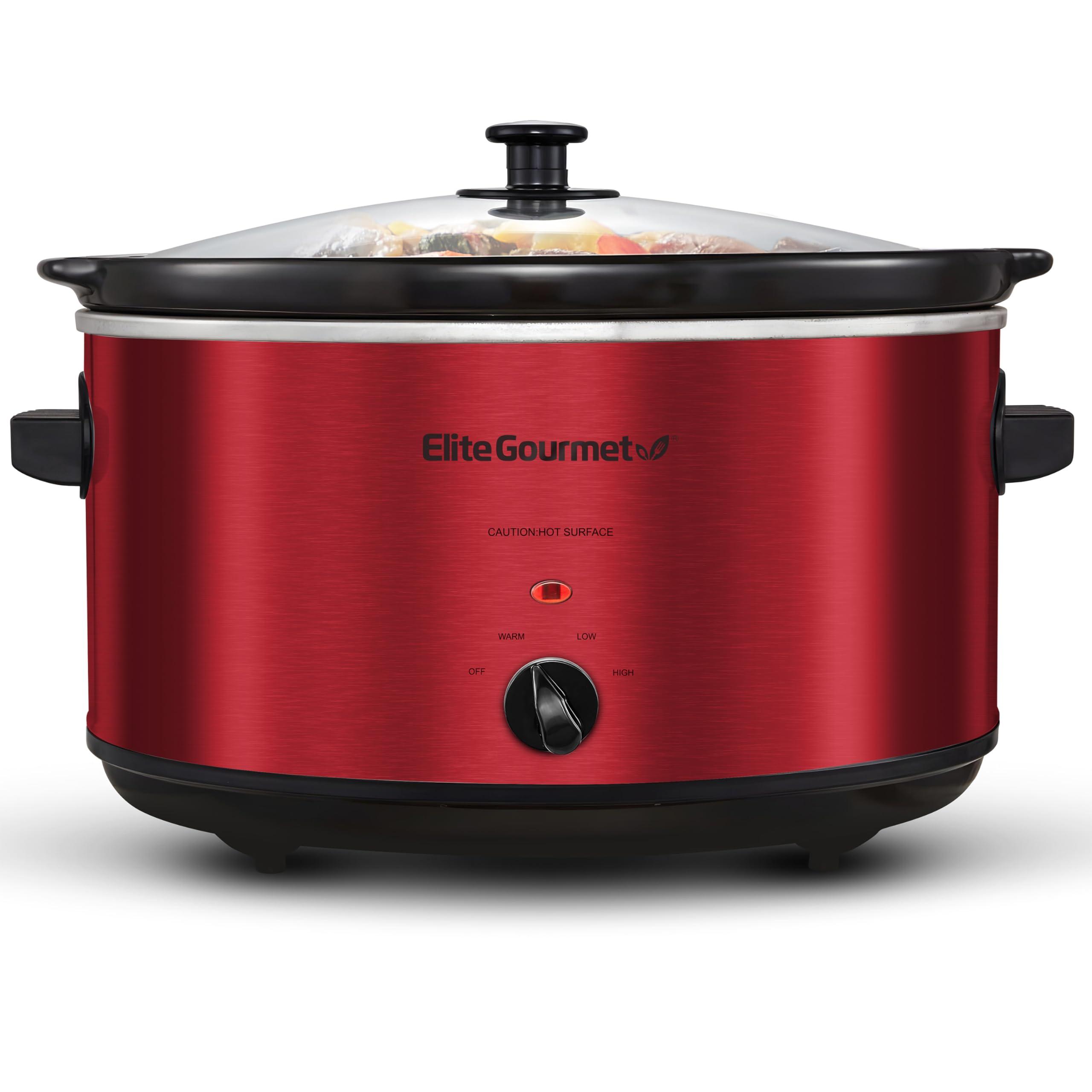 Elite Gourmet Elite Gourmet MST-900RXT# Electric Ceramic XL Jumbo Slow Cooker, Adjustable Temp, Entrees, Sauces, Stews & Dips, Dishwasher Safe Glass Lid & Crock, 8.5Qt, MetallicRed