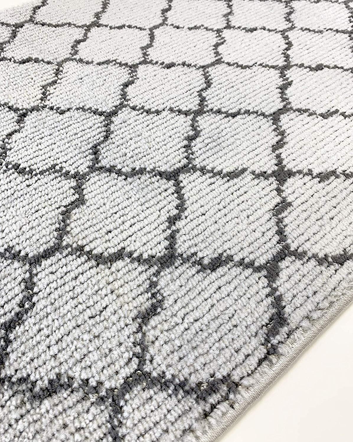 REMNAZ HOME DECOR Custom Size Modern Runner Rug Carpet for Hallway Entryway Foyer Kitchen, Slip Resistant Latex Rubber Backed 31 inch Wide X Customized Length, Trellis Grey, 31 inch X 14 feet