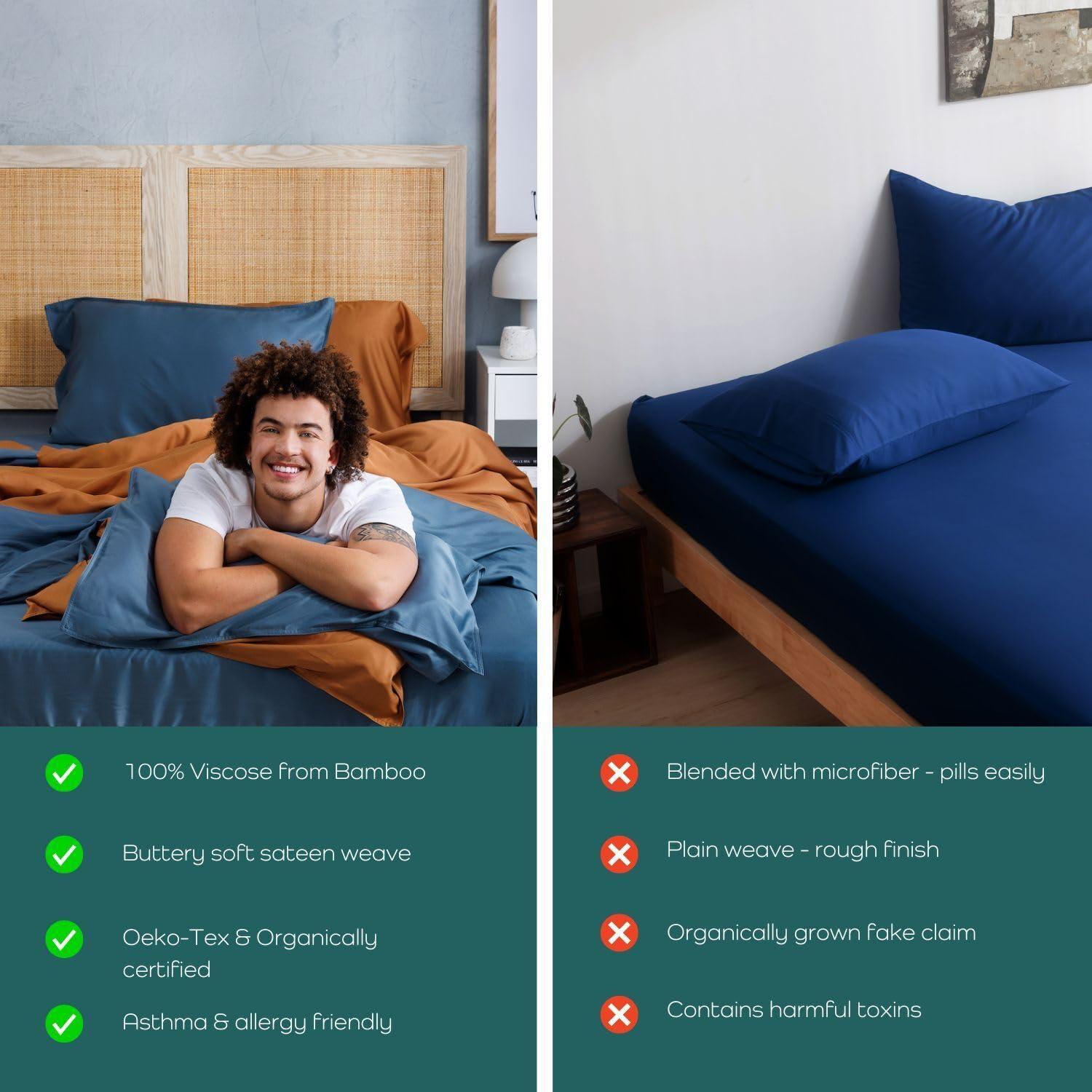 Bamtek Bamtek 100% Viscose from Bamboo Sheets California King Size, Super Soft Bedding Set, 4PC Cooling Sheets for Hot Sleepers, Vegan Silk Moisture Wicking, Organically Grown Bedsheet, Grey Mist (72x84x17)