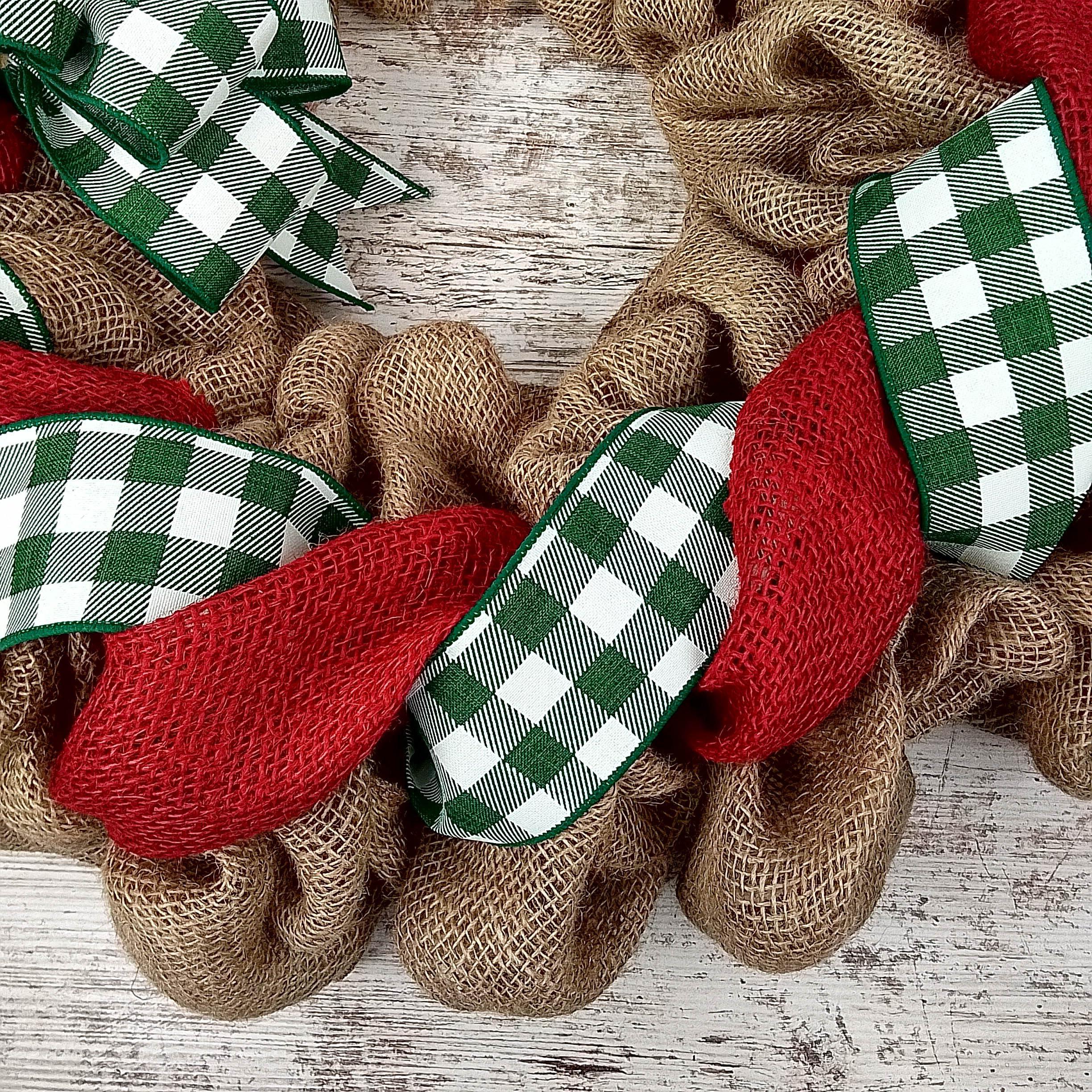 Pink Door Wreaths Buffalo Check Burlap Front Door Wreath - Black White Everyday Year Round Decor - Gift for Mom (Christmas, Custom)