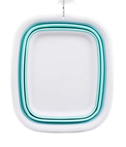 SAMMART SAMMART 9.45L (2.5 Gallon) Collapsible Tub - Foldable Dish Tub - Portable Washing Basin - Space Saving Plastic Washtub (White/Lake Green, M)