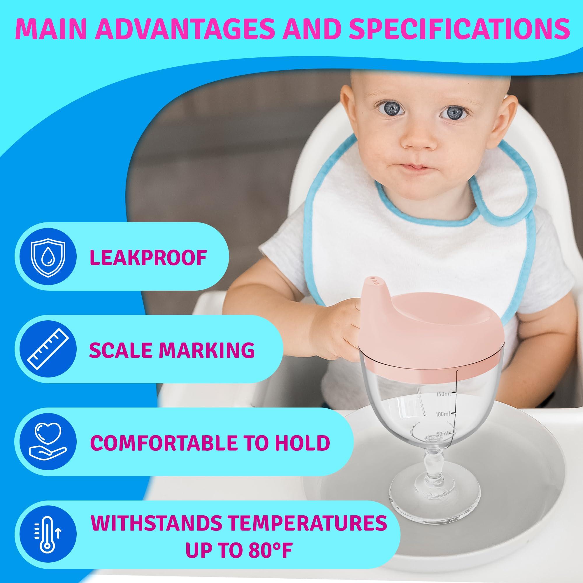 VIKROM Plastic Goblet Sippy Cup Wine Glass - 5oz Wine Glass Sippy Cup - No Spill Sippy Wine Glass with Lid Anti Spill Mug With Lid for Holiday Birthday Party Spill Resistant Wine Glass Champagne Sippy Cup