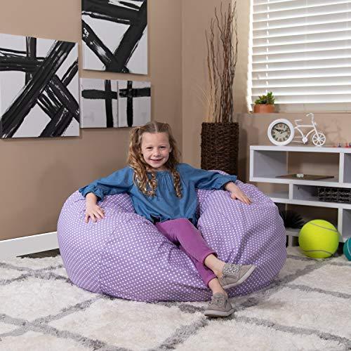 Flash Furniture Flash Furniture Duncan Oversized Bean Bag Chair for Kids and Adults, Foam-Filled Beanbag Chair with Machine Washable Cover, Lavender Polka Dot