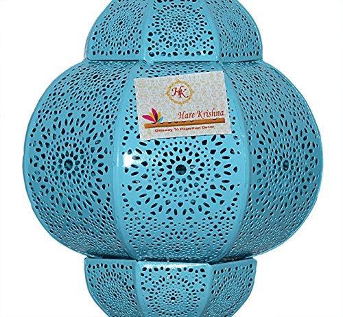 Hare Krishna Indian Moroccan Style Metal Hanging Lighting Pendant Lamp Shade (Turquoise and Turquoise) 12 x 7.5 Inches