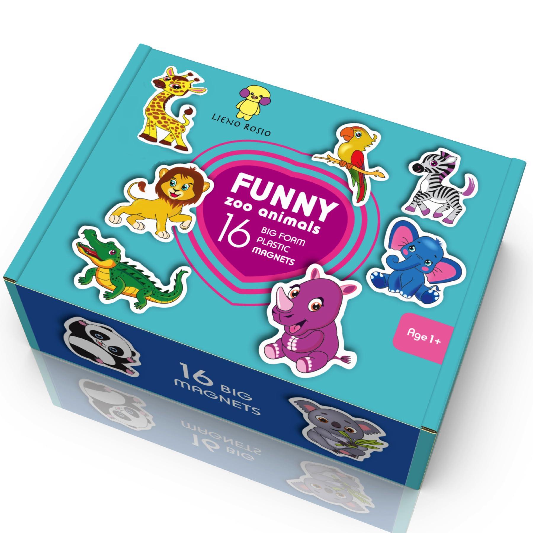 LIENO ROSIO LIENO ROSIO 16 Foam Zoo Animals Magnets - Big Baby Magnets Age 1+ - Funny Magnets for Kids on Fridge - Toddler Animal Toys - Magnetic Toys for Toddlers 1-3