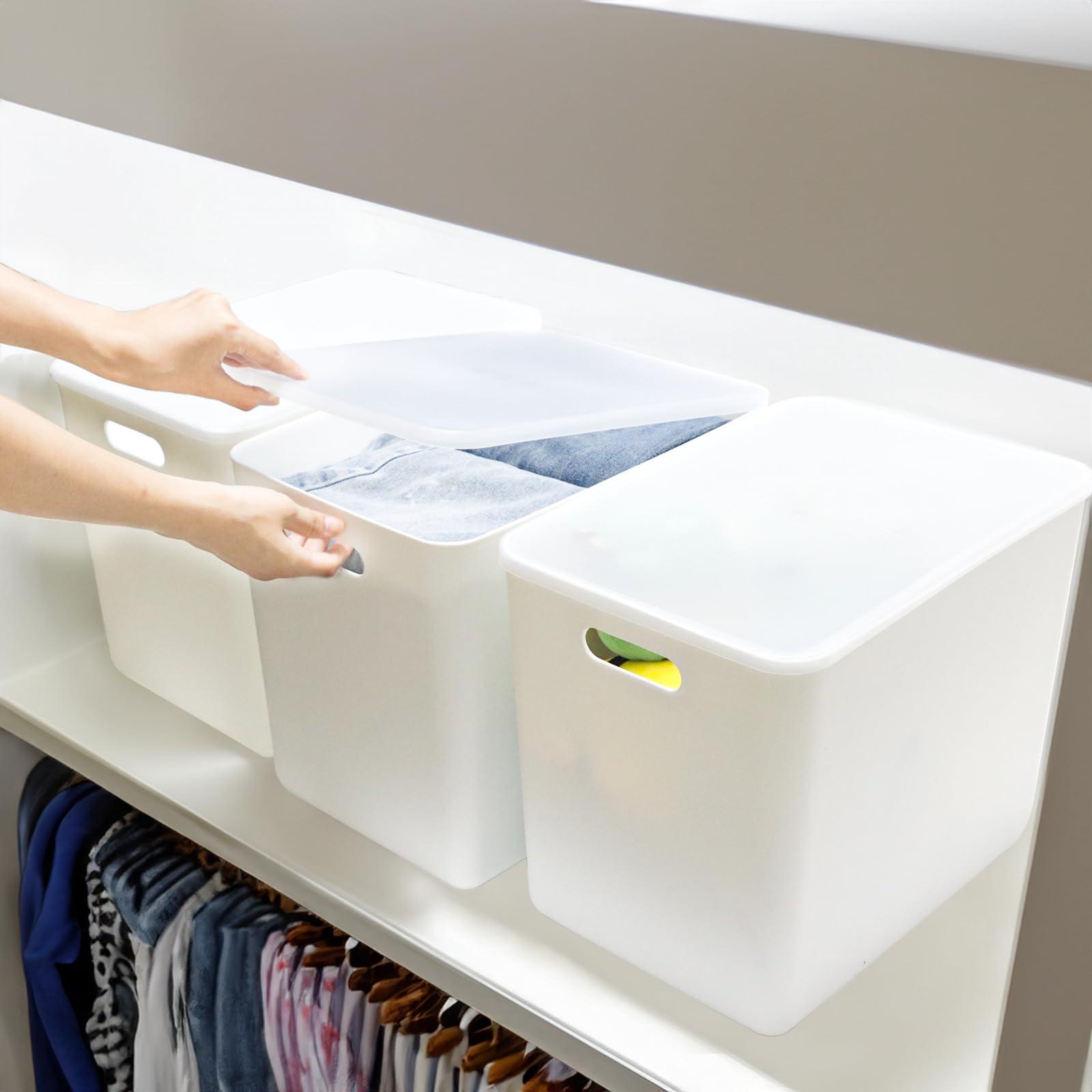 ZEXALOR ZEXALOR 6 Pcs Storage Bins with Lids, Stackable Plastic Storage Containers for Organizing, Organizer Bins Shelf Baskets for Pantry Cabinet Shelves Desktop (White, 4XL+2L)