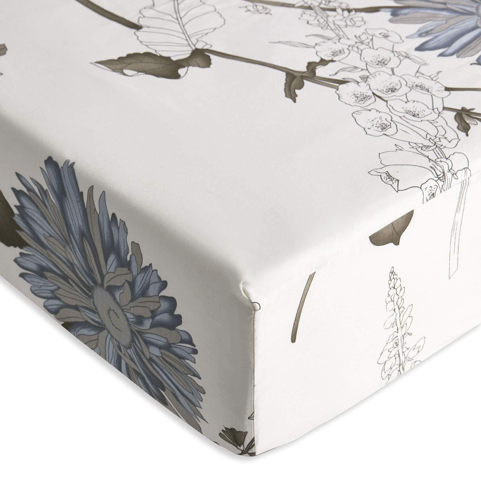 Wake In Cloud Wake In Cloud - Floral Bed Sheets, 100% Cotton, 4-Piece Sheet Set, Vintage Flower Botanical Shabby Chic Coquette Cottage Aesthetic Bedding, Deep Pocket, Gray Beige, King Size