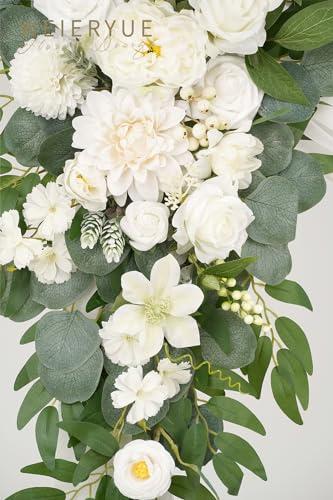 WEIERYUE WEIERYUE Artificial Wedding Arch Flowers Kit(Pack of 3),2Pcs Artificial Flower Arch Decor,1Pcs Sheer Drape for Wedding Ceremony Arbor for WeddingCeremony (Fairy White)
