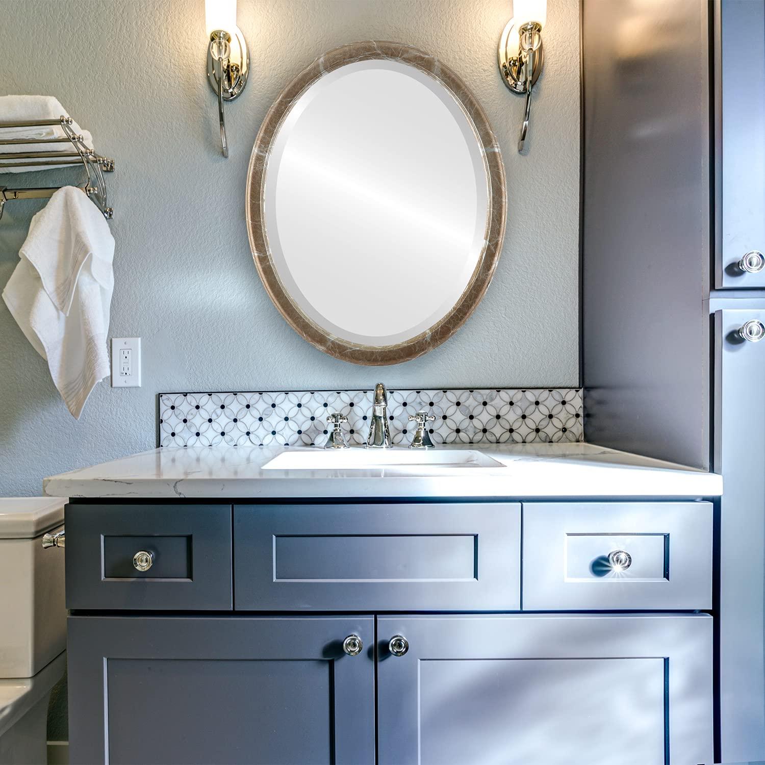 OVALCREST OVALCREST Oval Beveled Wall Mirror for Home Decor - Toronto Style - Champagne Silver - 18x22 Outside Dimensions