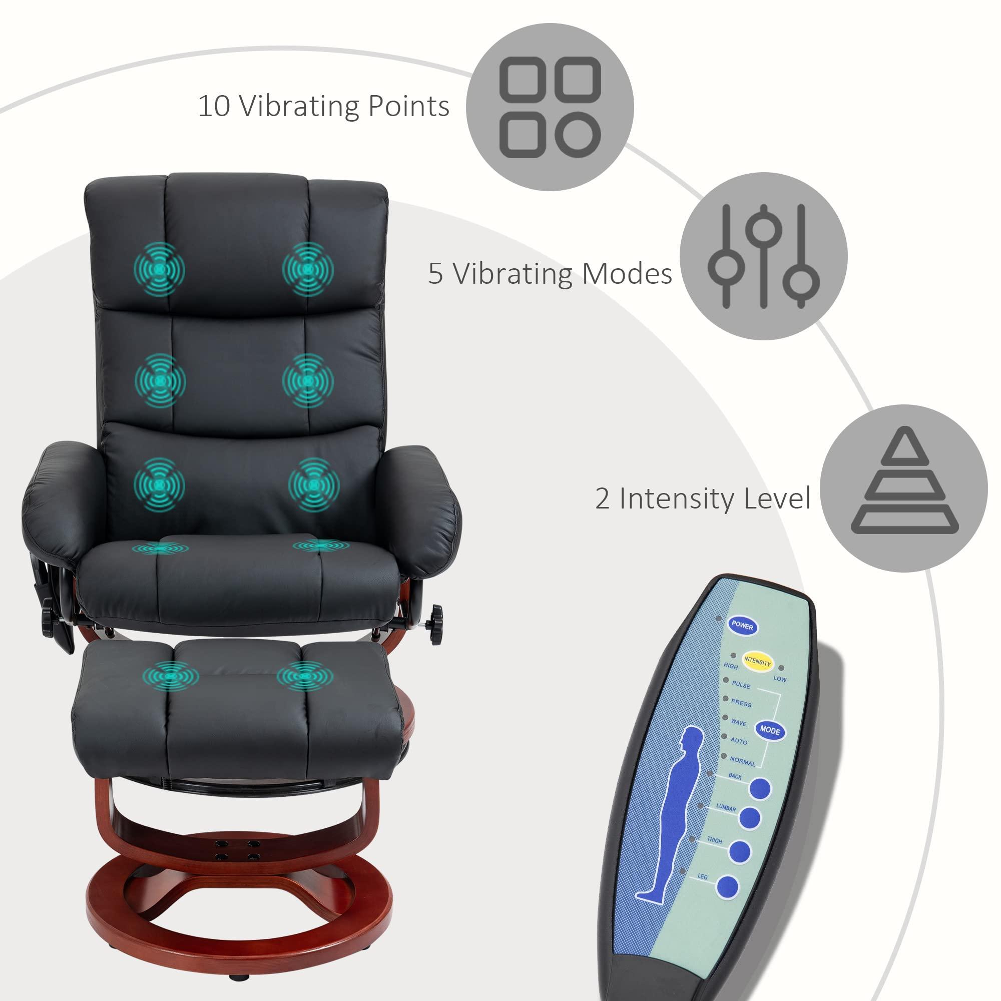 HOMCOM HOMCOM Massage Recliner Chair with Ottoman, Swivel Recliner and Footrest, Faux Leather Reclining Chair with Remote Control and Side Pocket, Black