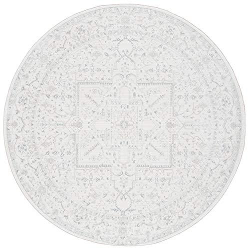 Martha Stewart MARTHA STEWART x SAFAVIEH 6'7" Round Ivory/Light Grey MSR8931B Sabrina Entryway Foyer Living Room Bedroom Dining Room Area Rug