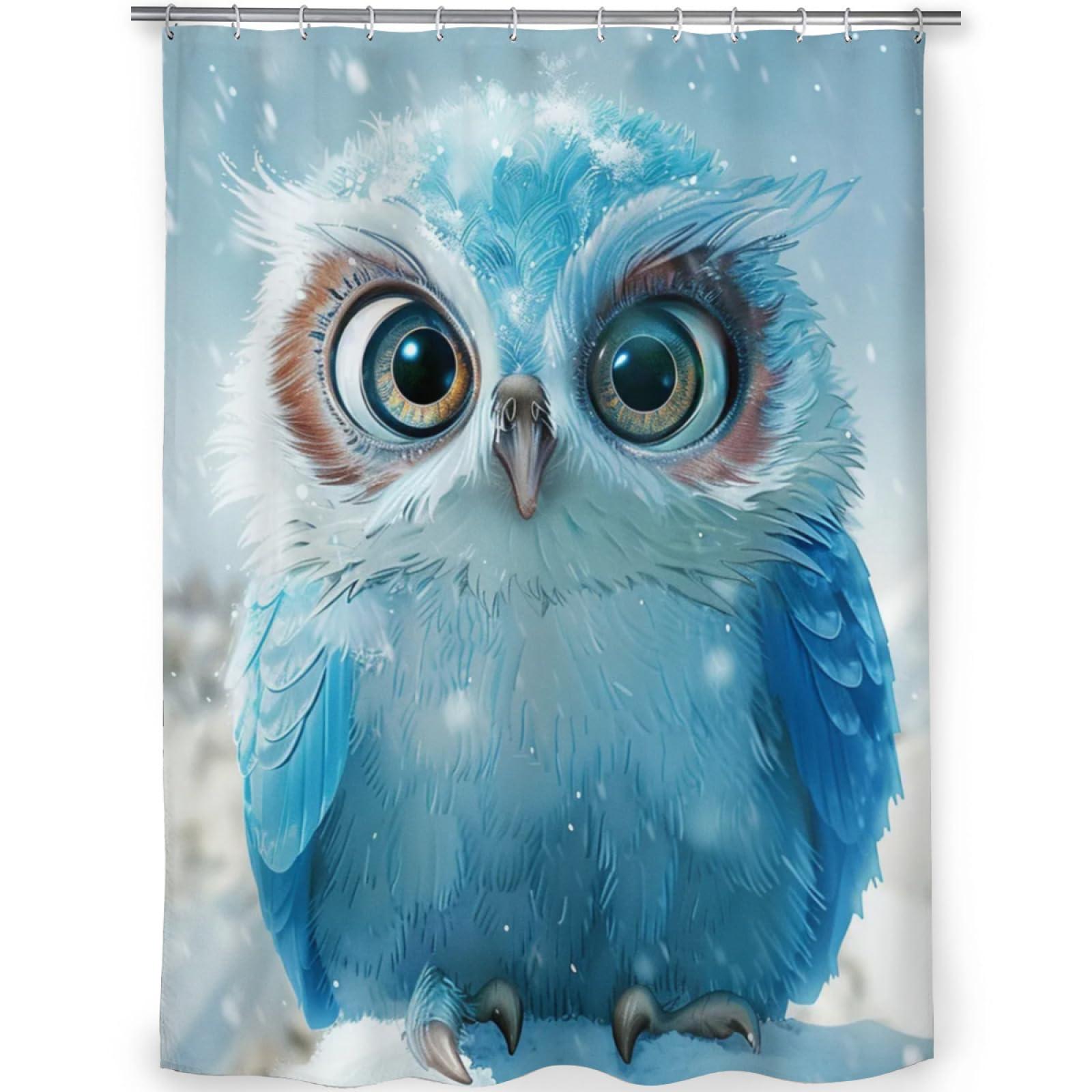 Snuqevc Cute Owl Shower Curtain Set, Modern Bath Decor Polyester Waterproof Fabric Shower Curtains with 12 Hooks, 60 x 72 Inch
