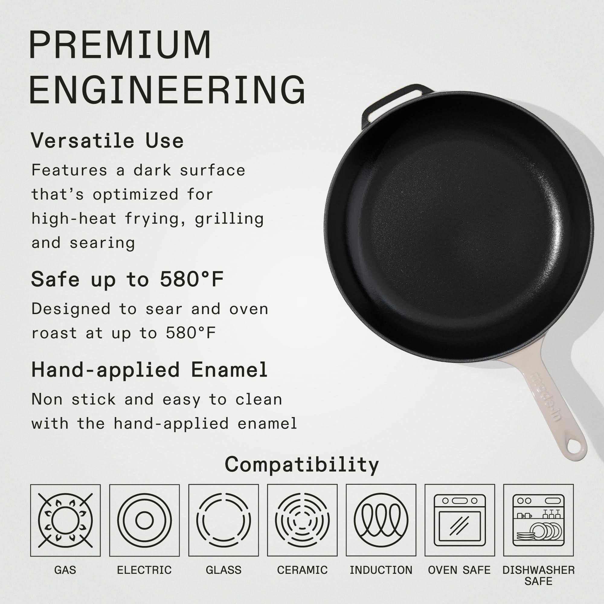 Made In Made In Cookware - Enameled Cast Iron Skillet - Antique White - Exceptional Heat Retention & Durability - Professional Cookware - Crafted in France - Induction Compatible