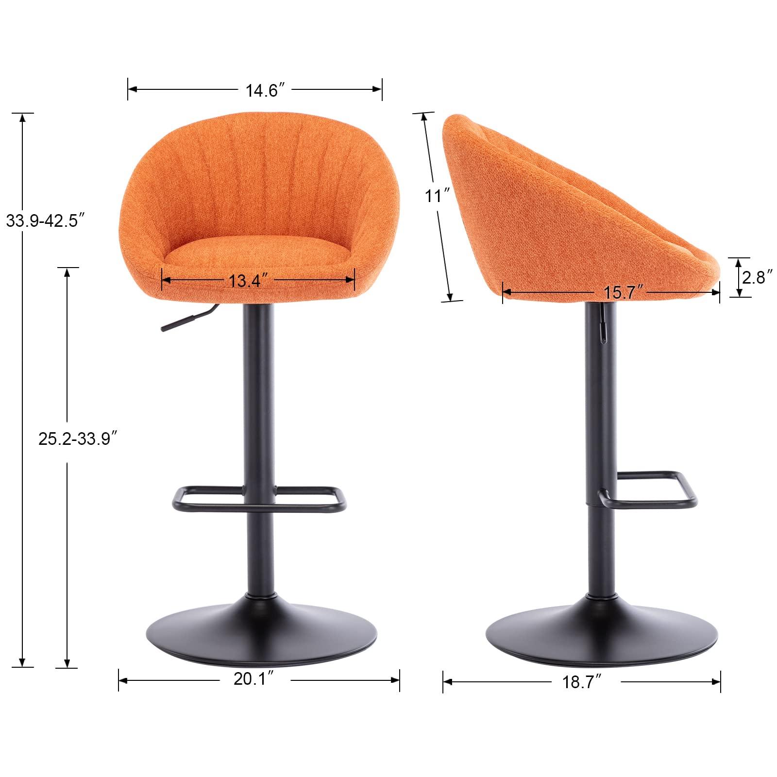 CIMOO CIMOO Swivel Bar Stools Bar Height Set of 4 with Back Adjustable Counter Height Barstools, Modern Upholstered Stools for Kitchen Island Chairs with Black Legs for Home Bar/Pub, Orange Terrycloth