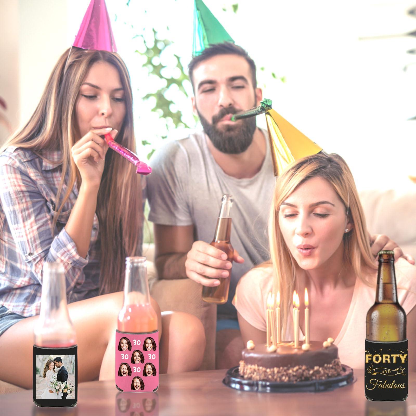 UxCaLuc Custom Can Coolers Sleeves Bulk Personalized Insulated Collapsible Drink Can Sleeve with Face Photo Image Text Gifts Wedding Birthday Party Favors 150 Pack