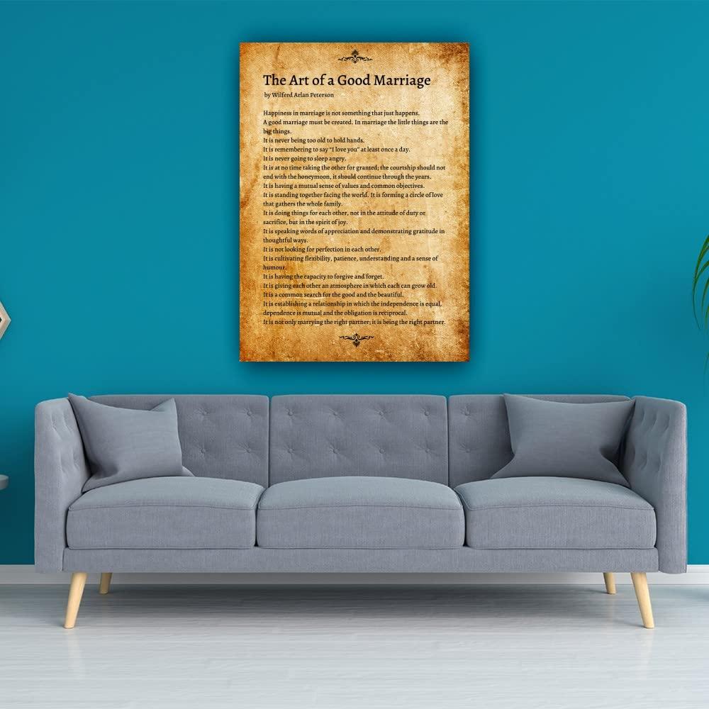 CZWTXWD The Art of A Good Marriage Poem Wall Art Wilferd Arlan Peterson Quotes Posters for Room Picture Painting on Canvas Kitchen Prints Vertical Home Decoration for Bedroom Printed Canvas Bathroom Photos (08x12inch(20x30cm),Framed)