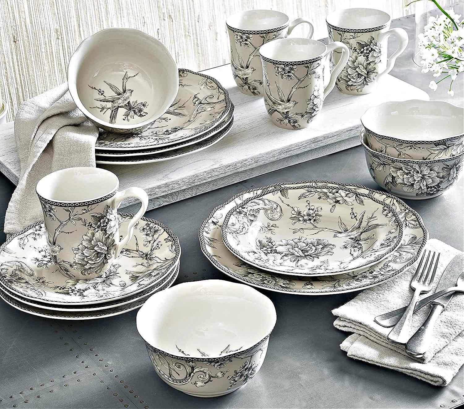 Famous Maker Famous Maker 222 Fifth Adelaide Antique White Toile Dinner Plates | Set of 4 | Diameter: 10.75 inch