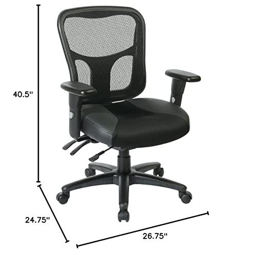 Office Star Office Star ProGrid Breathable High Back Manager's Chair with Leather and Mesh Seat, Adjustable Height and Arms, Dual Function Control, and 360 Degree Swivel, Black