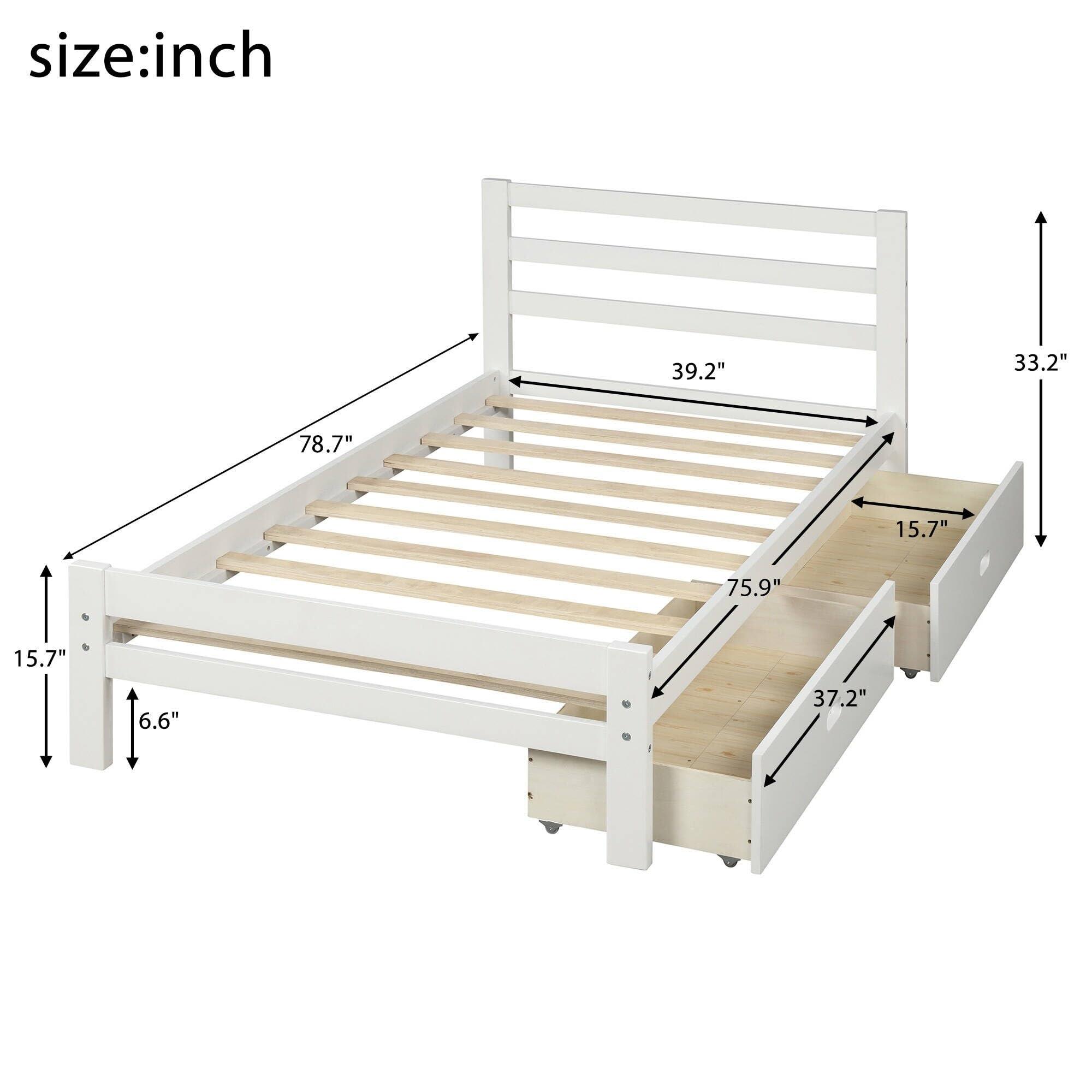 Bed Bath & Beyond Wood Platform Bed Storage Bed with Two Drawers White - Twin